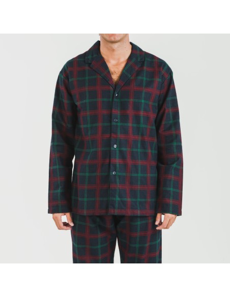 Pijama franela con solapa hombre Cuadro Roman azul marino pijamas-largos-hombre