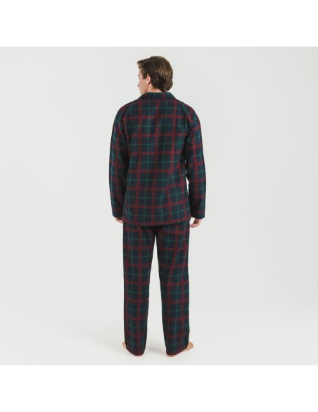 Pijama franela con solapa hombre Cuadro Roman azul marino pijamas-largos-hombre