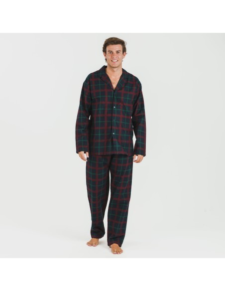 Pijama franela con solapa hombre Cuadro Roman azul marino pijamas-largos-hombre