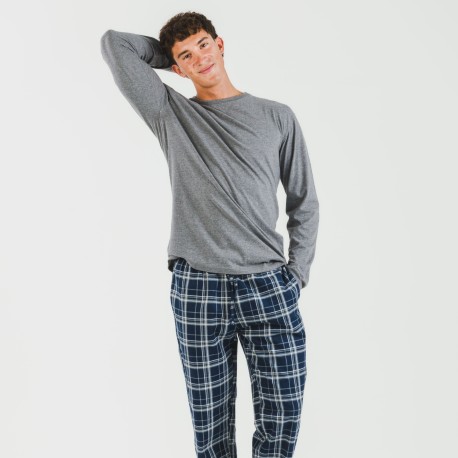 Pijama hombre franela Cuadro Brais gris mezcliyado pijamas-largos-hombre