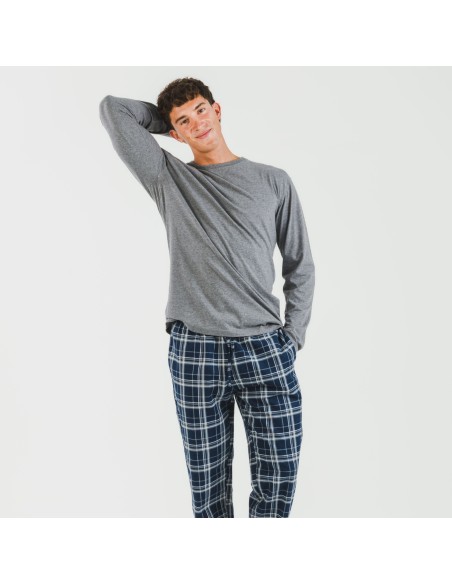 Pijama hombre franela Cuadro Brais gris mezcliyado pijamas-largos-hombre