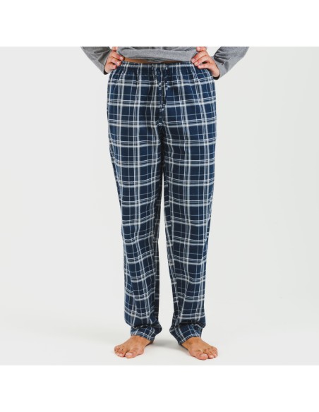 Pijama hombre franela Cuadro Brais gris mezcliyado pijamas-largos-hombre