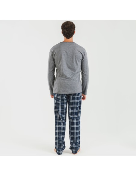 Pijama hombre franela Cuadro Brais gris mezcliyado pijamas-largos-hombre