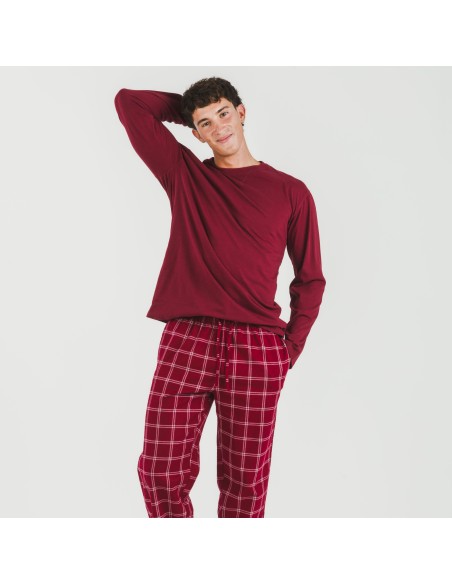 Pijama hombre franela Cuadro Nitari burdeos pijamas-largos-hombre