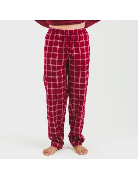 Pijama hombre franela Cuadro Nitari burdeos pijamas-largos-hombre