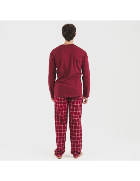 Pijama hombre franela Cuadro Nitari burdeos pijamas-largos-hombre