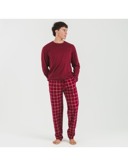 Pijama hombre franela Cuadro Nitari burdeos pijamas-largos-hombre