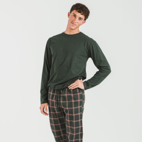 Pijama hombre franela Cuadro Nelby verde caceria pijamas-largos-hombre