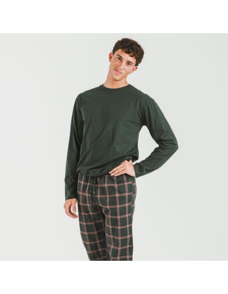 Pijama hombre franela Cuadro Nelby verde caceria pijamas-largos-hombre