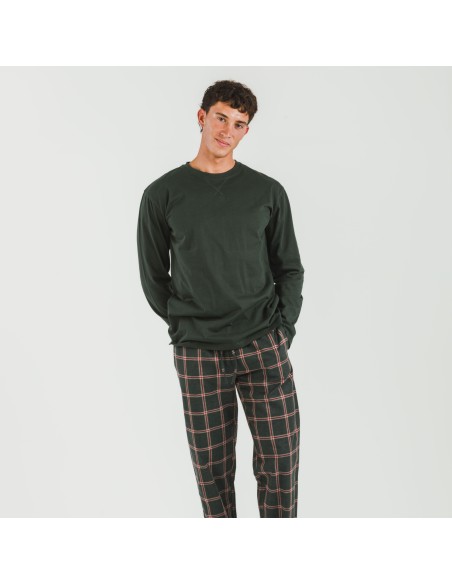 Pijama hombre franela Cuadro Nelby verde caceria pijamas-largos-hombre