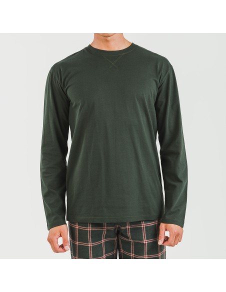 Pijama hombre franela Cuadro Nelby verde caceria pijamas-largos-hombre