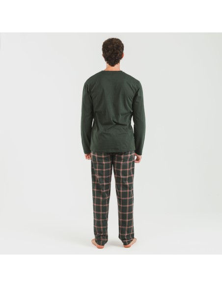 Pijama hombre franela Cuadro Nelby verde caceria pijamas-largos-hombre