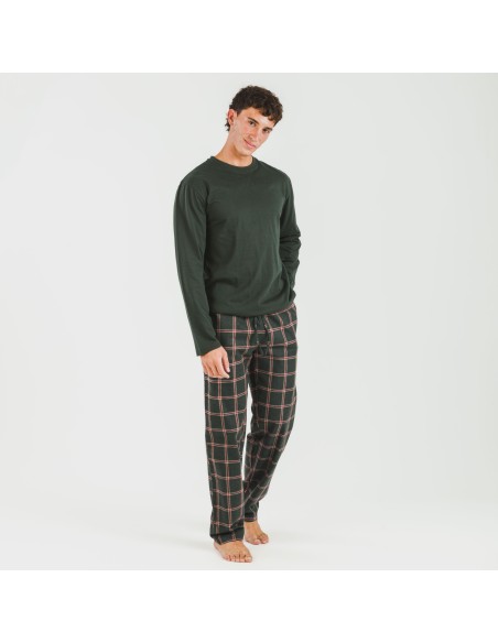 Pijama hombre franela Cuadro Nelby verde caceria pijamas-largos-hombre