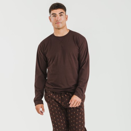 Pijama hombre franela Pelayo marrón pijamas-largos-hombre