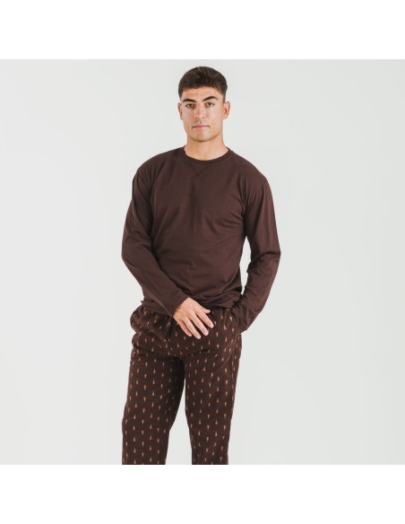 Pijama hombre franela Pelayo marrón pijamas-largos-hombre