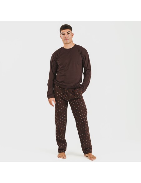 Pijama hombre franela Pelayo marrón pijamas-largos-hombre