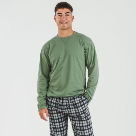 Pijama hombre franela Cuadro Javier verde caceria pijamas-largos-hombre