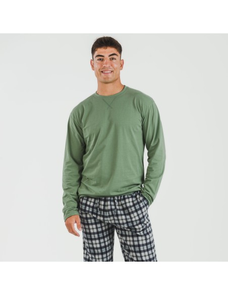 Pijama hombre franela Cuadro Javier verde caceria pijamas-largos-hombre