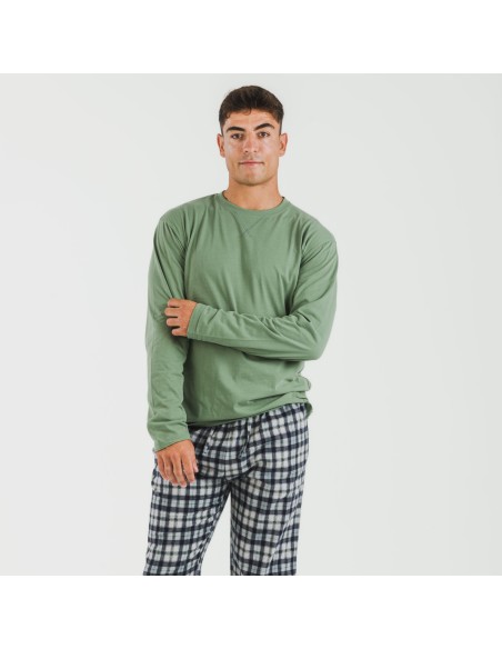 Pijama hombre franela Cuadro Javier verde caceria pijamas-largos-hombre