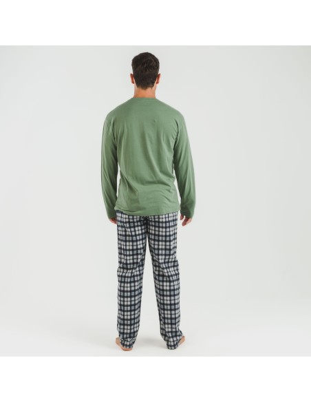 Pijama hombre franela Cuadro Javier verde caceria pijamas-largos-hombre