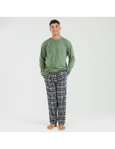 Pijama hombre franela Cuadro Javier verde caceria pijamas-largos-hombre