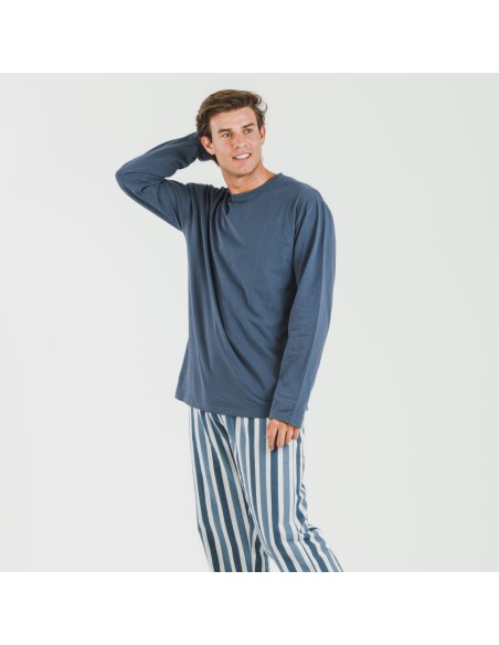 Pijama hombre franela Raya Alejo indigo pijamas-largos-hombre