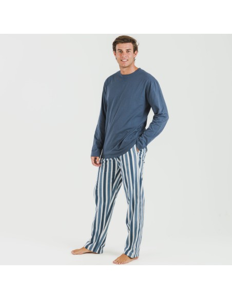 Pijama hombre franela Raya Alejo indigo pijamas-largos-hombre