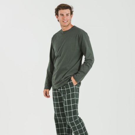 Pijama hombre franela Cuadro Andino verde caceria pijamas-largos-hombre