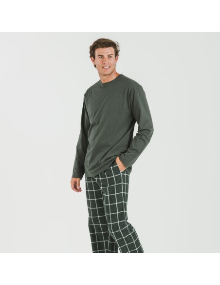 Pijama hombre franela Cuadro Andino verde caceria pijamas-largos-hombre