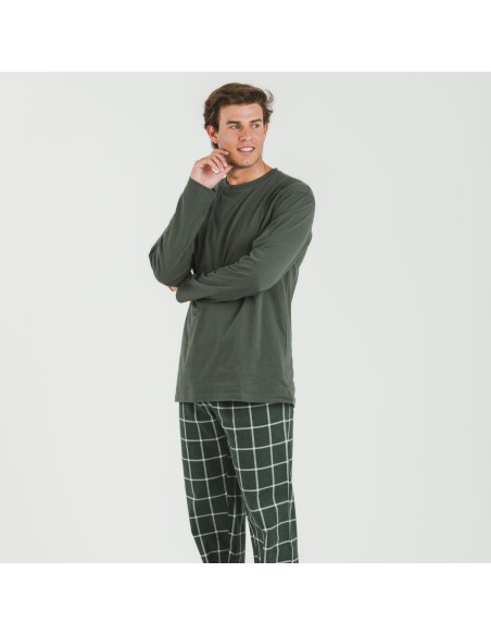 Pijama hombre franela Cuadro Andino verde caceria pijamas-largos-hombre