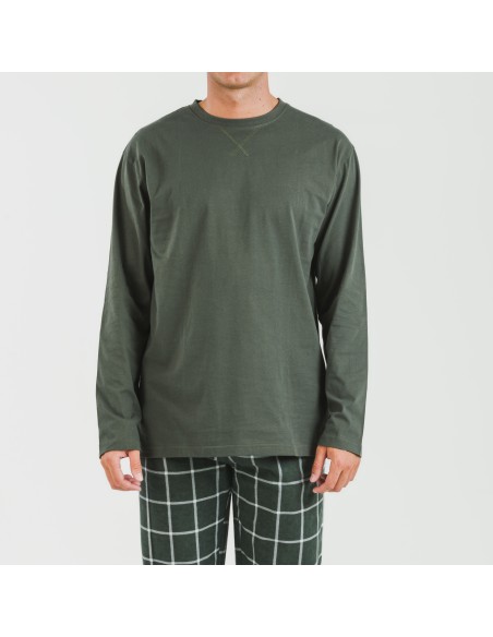 Pijama hombre franela Cuadro Andino verde caceria pijamas-largos-hombre