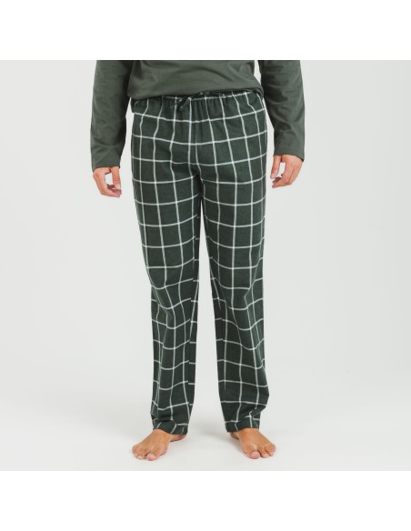 Pijama hombre franela Cuadro Andino verde caceria pijamas-largos-hombre