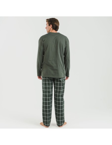 Pijama hombre franela Cuadro Andino verde caceria pijamas-largos-hombre