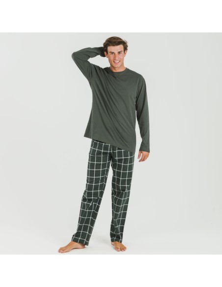 Pijama hombre franela Cuadro Andino verde caceria pijamas-largos-hombre