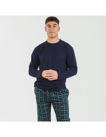 Pijama hombre franela Cuadro Ruz azul marino pijamas-largos-hombre