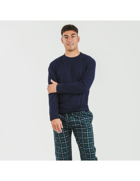 Pijama hombre franela Cuadro Ruz azul marino pijamas-largos-hombre