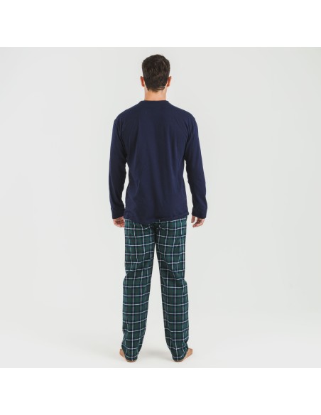 Pijama hombre franela Cuadro Ruz azul marino pijamas-largos-hombre