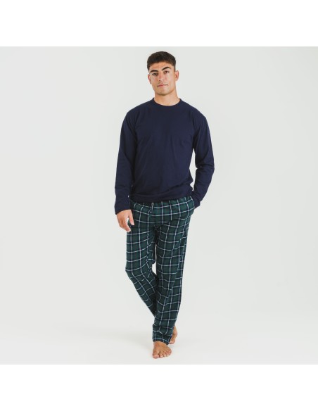 Pijama hombre franela Cuadro Ruz azul marino pijamas-largos-hombre