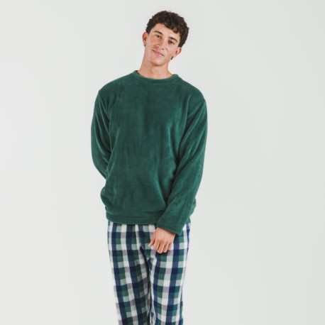 Pijama coral hombre Cuadro Ferni  verde pijamas-largos-hombre