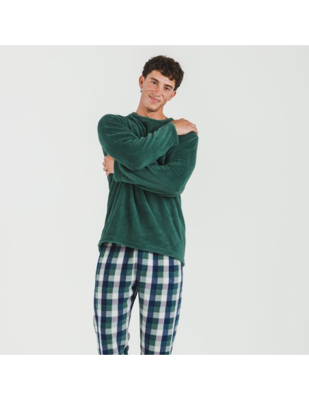 Pijama coral hombre Cuadro Ferni  verde pijamas-largos-hombre