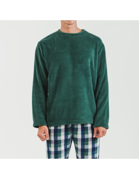 Pijama coral hombre Cuadro Ferni  verde pijamas-largos-hombre