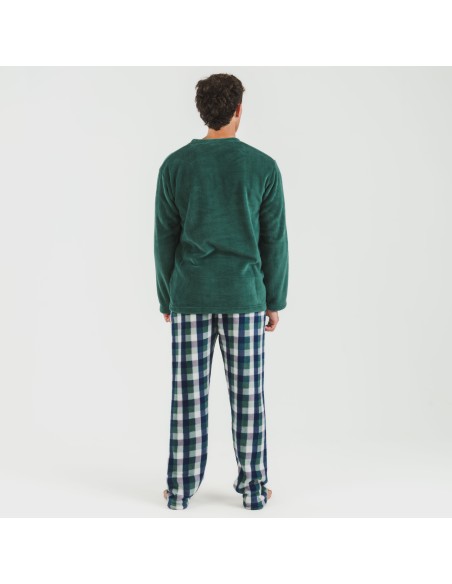 Pijama coral hombre Cuadro Ferni  verde pijamas-largos-hombre