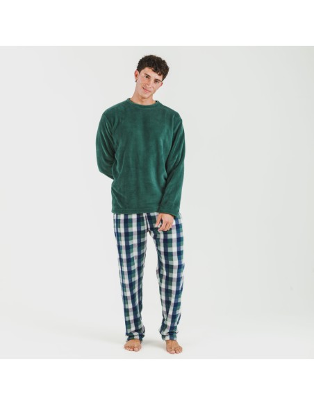 Pijama coral hombre Cuadro Ferni  verde pijamas-largos-hombre