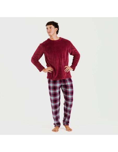 Pijama coral hombre Cuadro Dido burdeos pijamas-largos-hombre