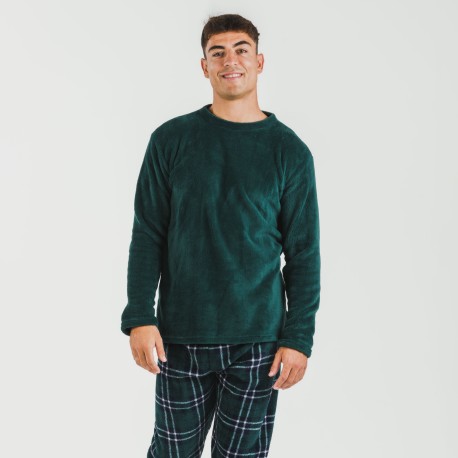 Pijama coral hombre Cuadro Welo verde pijamas-largos-hombre