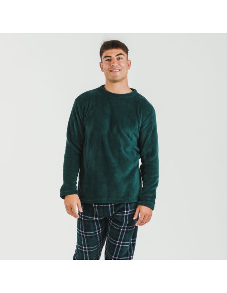 Pijama coral hombre Cuadro Welo verde pijamas-largos-hombre