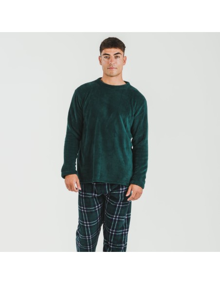 Pijama coral hombre Cuadro Welo verde pijamas-largos-hombre