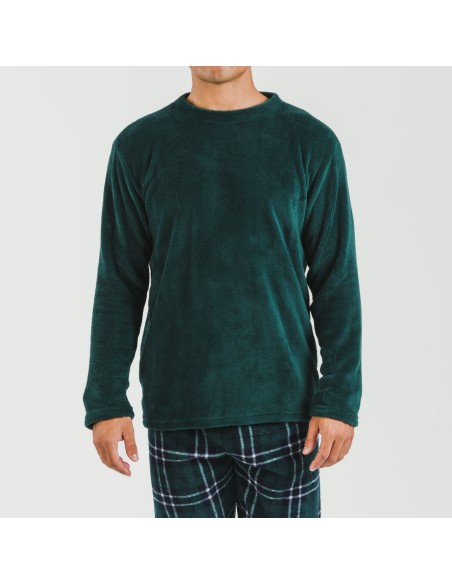 Pijama coral hombre Cuadro Welo verde pijamas-largos-hombre