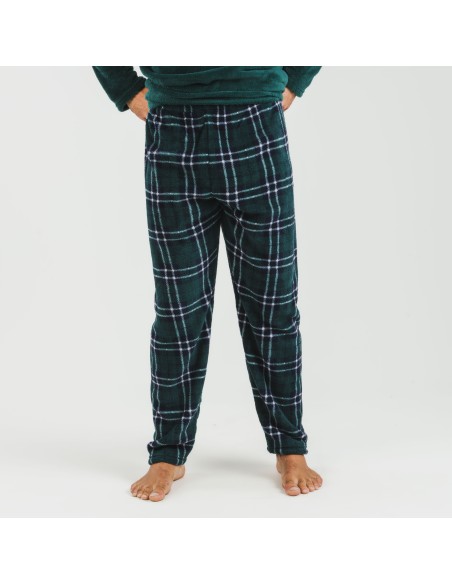 Pijama coral hombre Cuadro Welo verde pijamas-largos-hombre