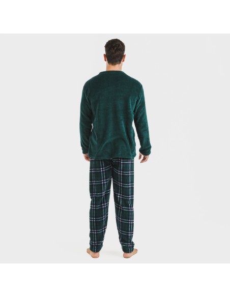 Pijama coral hombre Cuadro Welo verde pijamas-largos-hombre